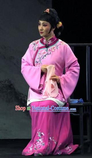 Chinese Jin Opera Civilian Female Garment Costumes and Headdress Yu Chenglong Traditional Shanxi Opera Actress Pink Dress Young Mistress Apparels