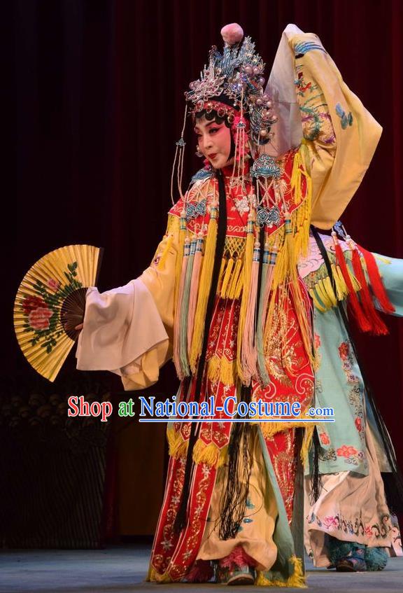 Chinese Jin Opera Court Lady Garment Costumes and Headdress Da Jin Zhi Traditional Shanxi Opera Hua Tan Dress Princess Shengping Apparels