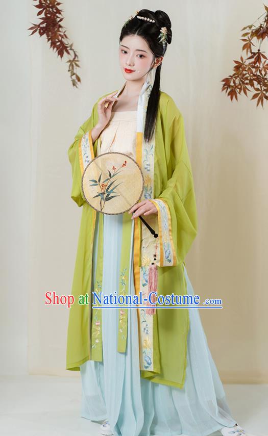 Chinese Ancient Song Dynasty Young Lady Embroidered Hanfu Dress Traditional Civilian Girl Apparels Historical Costumes Complete Set