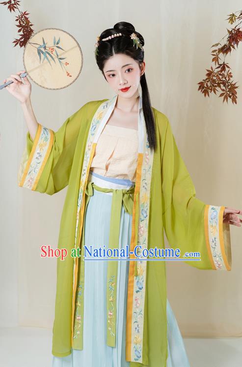 Chinese Ancient Song Dynasty Young Lady Embroidered Hanfu Dress Traditional Civilian Girl Apparels Historical Costumes Complete Set