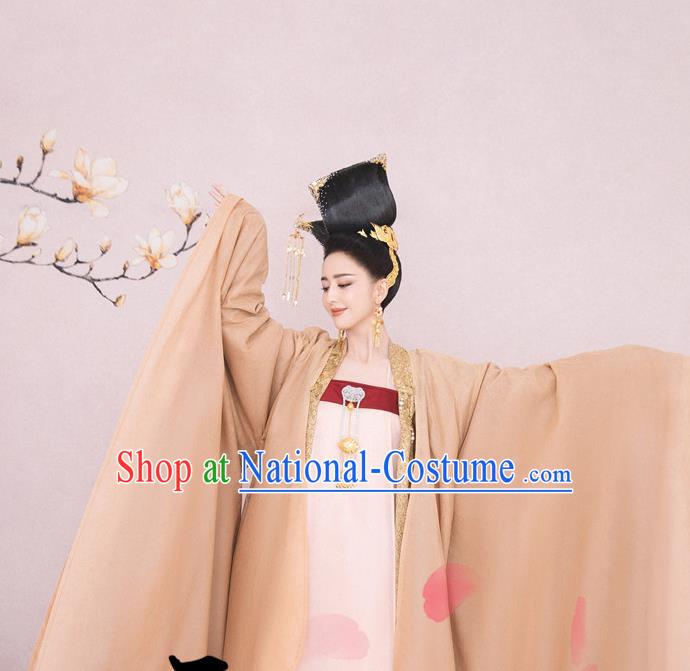 Chinese Tang Dynasty Court Lady Historical Costumes Traditional Dance Mang Zhong Apparels Ancient Imperial Consort Hanfu Dress and Headpieces Complete Set