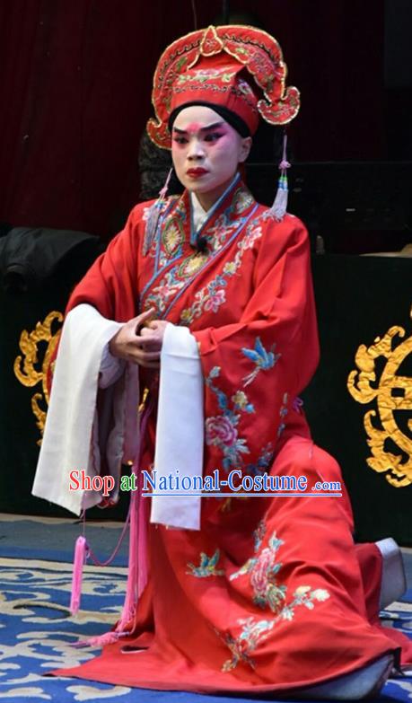 Wo Hu Ling Chinese Shanxi Opera Xiaosheng Apparels Costumes and Headpieces Traditional Jin Opera Scholar Gentleman Niche Red Robe Clothing