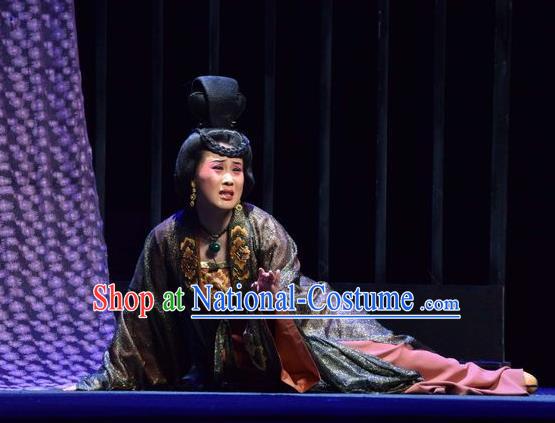 Chinese Jin Opera Distress Female Garment Costumes and Headdress Madam Ruyi Traditional Shanxi Opera Noble Consort Dress Actress Apparels