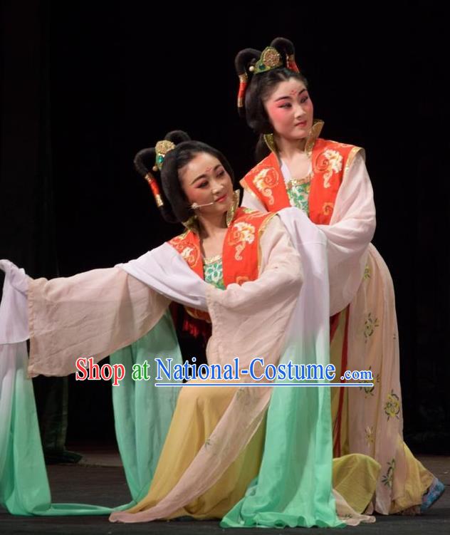 Chinese Jin Opera Palace Lady Garment Costumes and Headdress Madam Ruyi Traditional Shanxi Opera Xiaodan Dress Court Maid Apparels