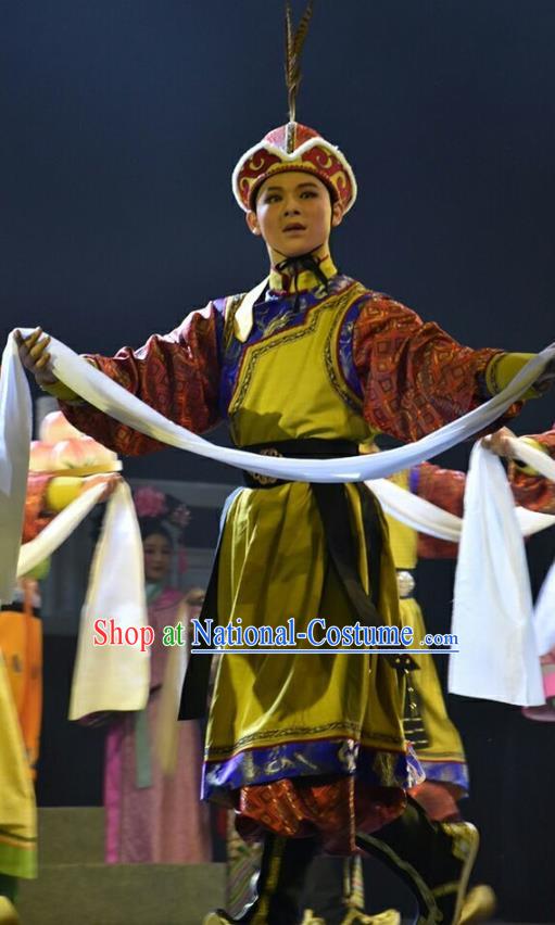 Xiaozhuang Changge Chinese Shanxi Opera Ethnic Male Apparels Costumes and Headpieces Traditional Jin Opera Mongolian Young Man Garment Xiaosheng Clothing