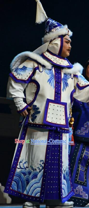 Xiaozhuang Changge Chinese Shanxi Opera General Apparels Costumes and Headpieces Traditional Jin Opera Warrior Garment Qing Dynasty Soldier White Armor Clothing