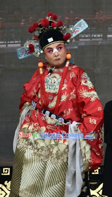 Tu Fu Zhuang Yuan Chinese Shanxi Opera Official Hu Shan Apparels Costumes and Headpieces Traditional Jin Opera Clown Garment Butcher Clothing