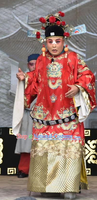 Tu Fu Zhuang Yuan Chinese Shanxi Opera Official Hu Shan Apparels Costumes and Headpieces Traditional Jin Opera Clown Garment Butcher Clothing