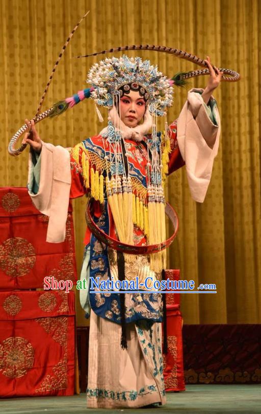 Chinese Jin Opera Hua Tan Garment Costumes and Headdress Jin Sha Tan Traditional Shanxi Opera Queen Dress Court Woman Apparels