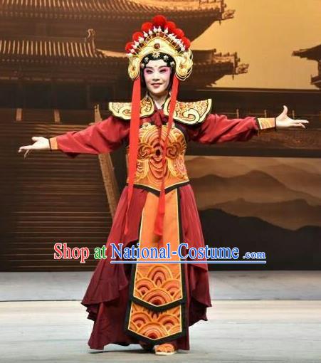 Chinese Jin Opera Swordswoman Garment Costumes and Headdress Xiong Guan Niang Zi Traditional Shanxi Opera Princess Pingyang Dress Martial Female Apparels