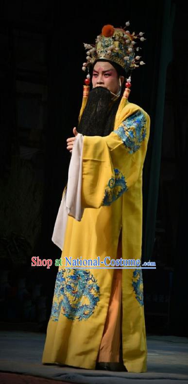 Chinese Shanxi Opera Emperor Zhu Yuanzhang Apparels Costumes and Headpieces Traditional Jin Opera Monarch Garment Laosheng Clothing