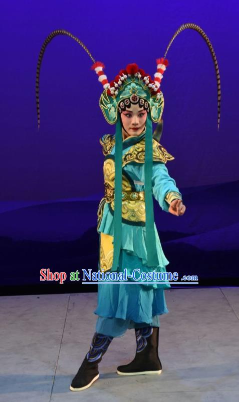 Chinese Jin Opera Woman Soldier Garment Costumes and Headdress Xiong Guan Niang Zi Traditional Shanxi Opera Wudan Dress Female Wattior Apparels