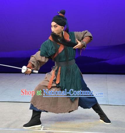 Xiong Guan Niang Zi Chinese Shanxi Opera Swordsman Apparels Costumes and Headpieces Traditional Jin Opera Hero Garment Martial Man Clothing