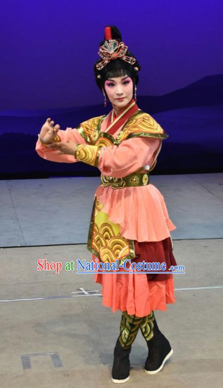 Chinese Jin Opera Woman Soldier Garment Costumes and Headdress Xiong Guan Niang Zi Traditional Shanxi Opera Wudan Dress Female Warrior Apparels