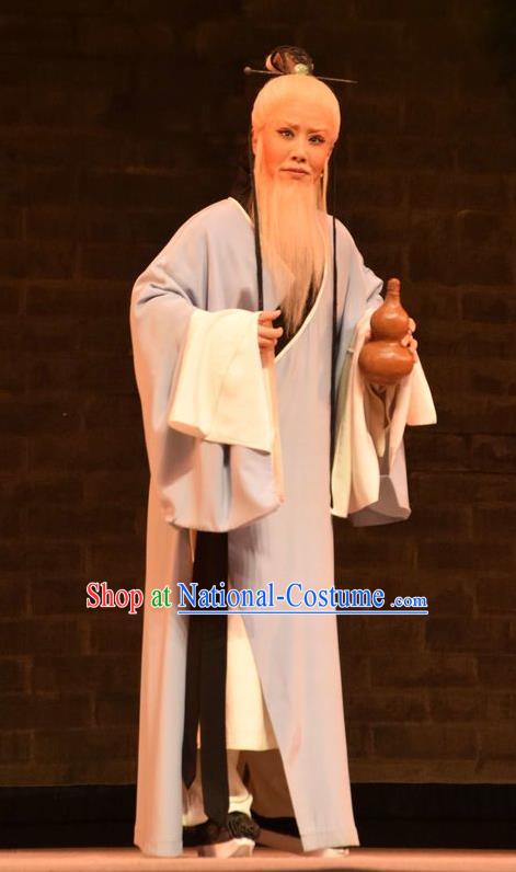 Fu Shan Jin Jing Chinese Shanxi Opera Elderly Scholar Apparels Costumes and Headpieces Traditional Jin Opera Laosheng Garment Old Man Clothing