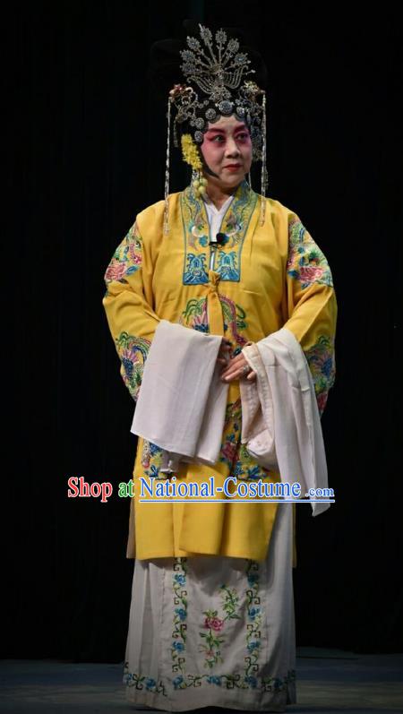 Chinese Jin Opera Queen Ma Luanying Garment Costumes and Headdress Traditional Shanxi Opera Court Woman Dress Empress Yellow Apparels