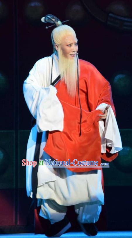 Fu Shan Jin Jing Chinese Shanxi Opera Scholar Apparels Costumes and Headpieces Traditional Jin Opera Laosheng Garment Elderly Taoist Clothing