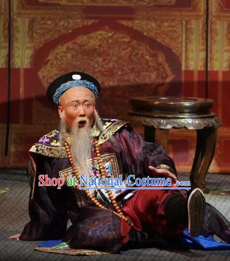 Fu Shan Jin Jing Chinese Shanxi Opera Laosheng Apparels Costumes and Headpieces Traditional Jin Opera Elderly Male Garment Qing Dynasty Official Clothing