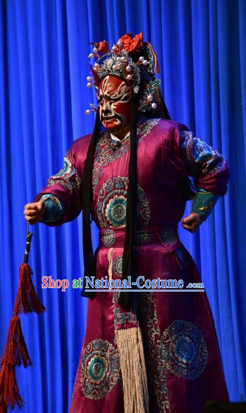 Chinese Shanxi Opera Jing Apparels Costumes and Headpieces Traditional Jin Opera Painted Role Garment Wusheng Soldier Clothing