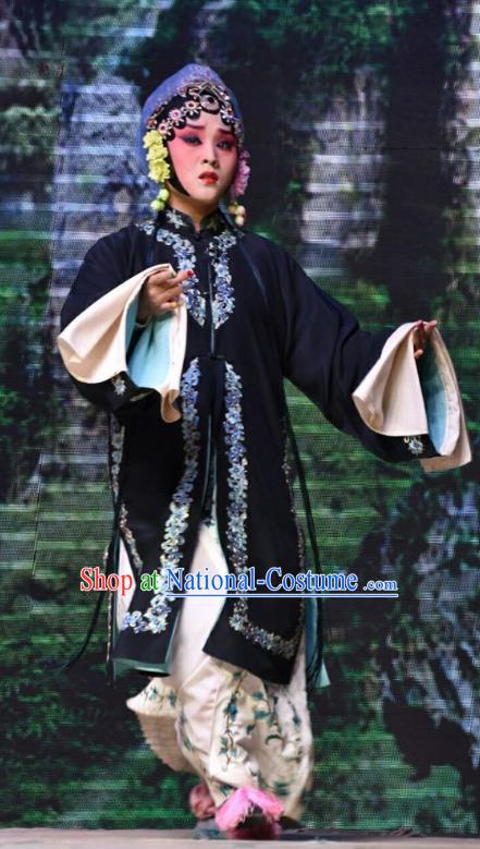 Chinese Jin Opera Distress Maiden Garment Costumes and Headdress Fifteen Strings of Cash Traditional Shanxi Opera Young Lady Dress Village Girl Su Wujuan Apparels