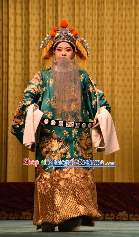 Jin Sha Tan Chinese Shanxi Opera Elderly Male Apparels Costumes and Headpieces Traditional Jin Opera Laosheng Garment Official Clothing