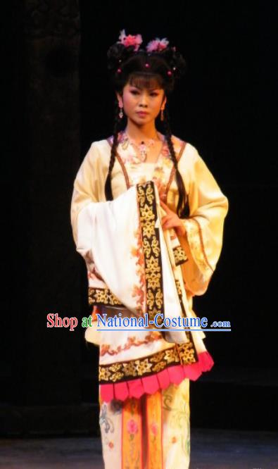 Chinese Jin Opera Maidservant Garment Costumes and Headdress Wu Zetian Traditional Shanxi Opera Servant Girl Dress Young Lady Apparels