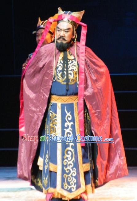 Wu Zetian Chinese Shanxi Opera Elderly Male Apparels Costumes and Headpieces Traditional Jin Opera Lord Garment Tang Dynasty King Clothing