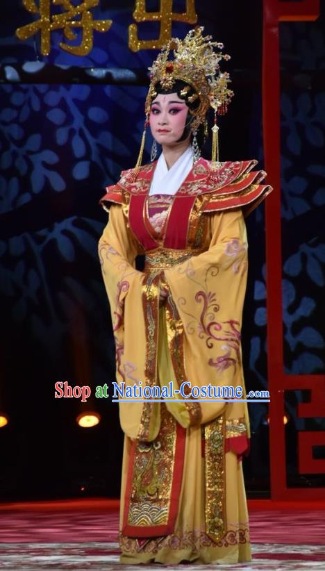 Chinese Jin Opera Queen Garment Costumes and Headdress Wu Zetian and Di Renjie Traditional Shanxi Opera Empress Dress Court Woman Apparels