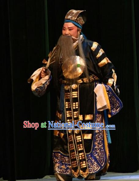 Chinese Shanxi Opera Elderly Male Apparels Costumes and Headpieces Traditional Jin Opera Laosheng Garment Taoist Liu Bowen Clothing