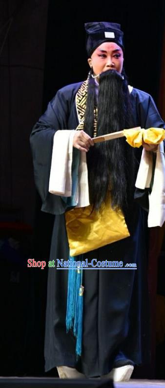 Fifteen Strings of Cash Chinese Shanxi Opera Laosheng Kuang Zhong Apparels Costumes and Headpieces Traditional Jin Opera Elderly Male Garment Soothsayer Clothing