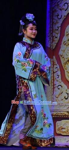 Chinese Jin Opera Court Lady Garment Costumes and Headdress Da Qing Yu Shi Traditional Shanxi Opera Xiaodan Dress Qing Dynasty Palace Maid Apparels