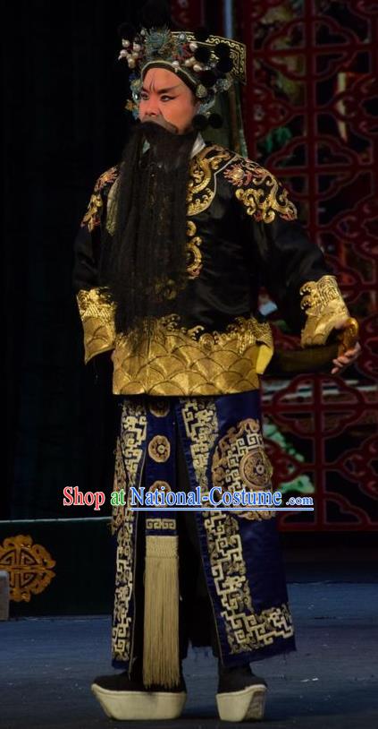 Fifteen Strings of Cash Chinese Shanxi Opera Martial Male Apparels Costumes and Headpieces Traditional Jin Opera Wusheng Garment Imperial Bodyguard Clothing