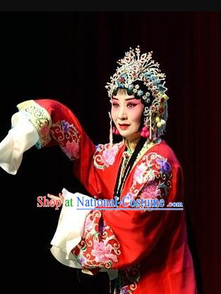 Chinese Jin Opera Actress Garment Costumes and Headdress Fu Gui Tu Traditional Shanxi Opera Hua Tan Red Dress Diva Yin Bilian Apparels