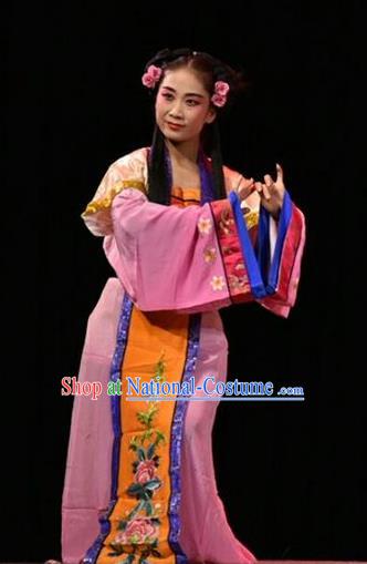 Chinese Jin Opera Young Lady Garment Costumes and Headdress Fan Jin Zhong Ju Traditional Shanxi Opera Village Girl Apparels Xiaodan Dress