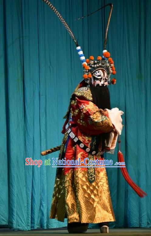 Sacrifice Chinese Shanxi Opera General Apparels Costumes and Headpieces Traditional Jin Opera Jing Role Garment Shogun Tu Angu Clothing