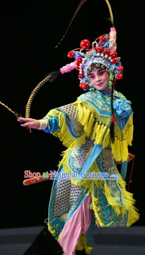 Chinese Jin Opera Female Swordsman Garment Costumes and Headdress Hu Sanniang Traditional Shanxi Opera Martial Woman Dress Actress Apparels