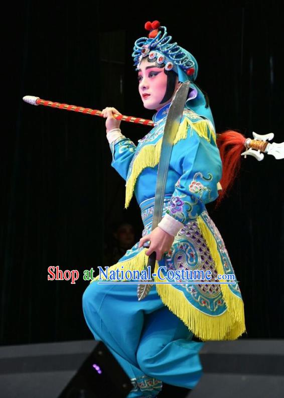 Chinese Jin Opera Wudan Garment Costumes and Headdress Hu Sanniang Traditional Shanxi Opera Martial Woman Dress Female Swordsman Apparels