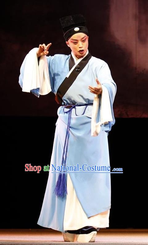 Lan Ke Mountain Chinese Shanxi Opera Xiaosheng Apparels Costumes and Headpieces Traditional Jin Opera Young Male Garment Scholar Zhu Maichen Clothing