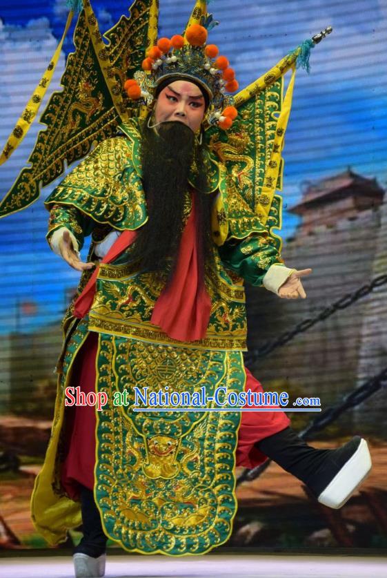 San Guan Dian Shuai Chinese Shanxi Opera General Yang Yanzhao Apparels Costumes and Headpieces Traditional Jin Opera Armor Garment Marshal Clothing with Flags