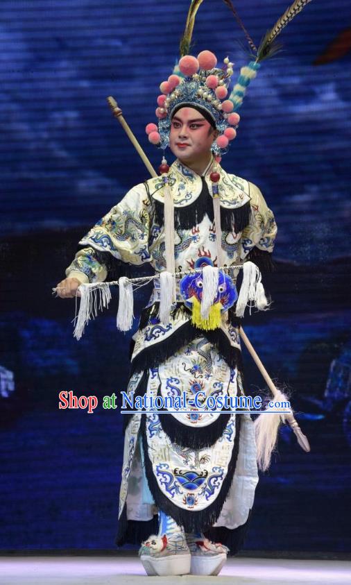 San Guan Dian Shuai Chinese Shanxi Opera Wusheng Apparels Costumes and Headpieces Traditional Jin Opera Martial Male Garment Warrior Yang Zongbao Clothing