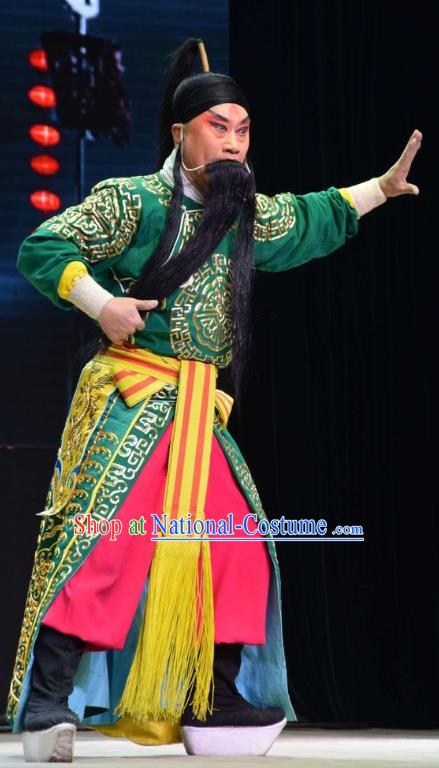 Xia He Dong Chinese Shanxi Opera Martial Male Apparels Costumes and Headpieces Traditional Jin Opera Pioneer Garment Military Officer Huyan Shouting Clothing