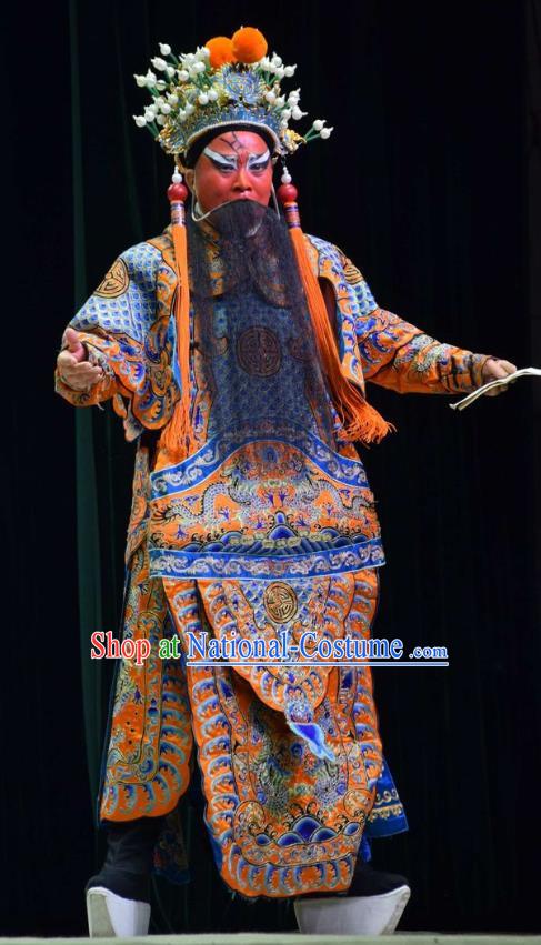 Xia He Dong Chinese Shanxi Opera Pioneer Apparels Costumes and Headpieces Traditional Jin Opera Wusheng Garment General Huyan Shouting Armor Clothing