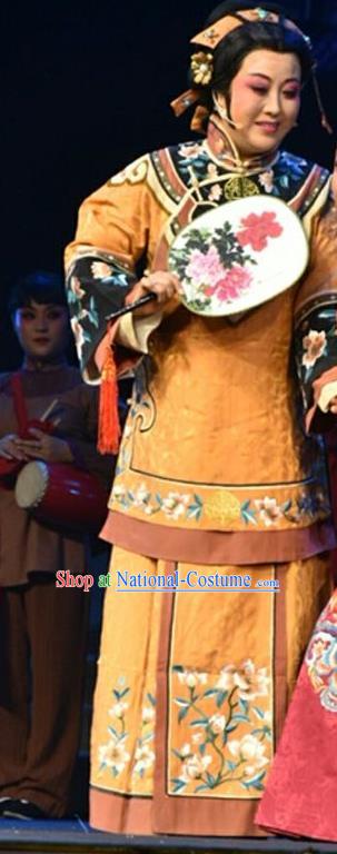 Chinese Jin Opera Elderly Female Garment Costumes and Headdress Wang Jia Da Yuan Traditional Shanxi Opera Rich Woman Dress Dame Apparels