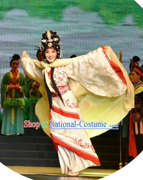 Chinese Jin Opera Queen Zhen Luo Garment Costumes and Headdress Zhen Luo Nv Traditional Shanxi Opera Court Lady Apparels Young Female Dress