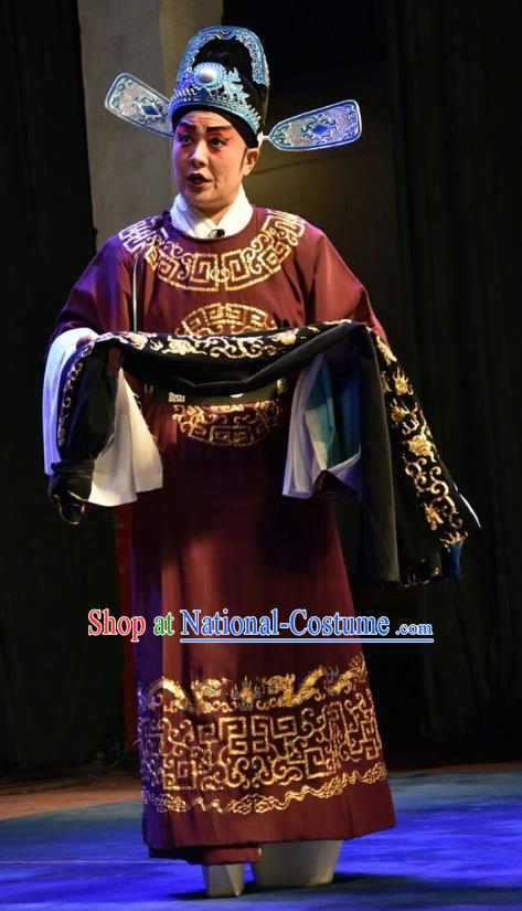 Red Book Sword Chinese Shanxi Opera Xiaosheng Apparels Costumes and Headpieces Traditional Jin Opera Young Male Garment Official Gao Zhen Clothing