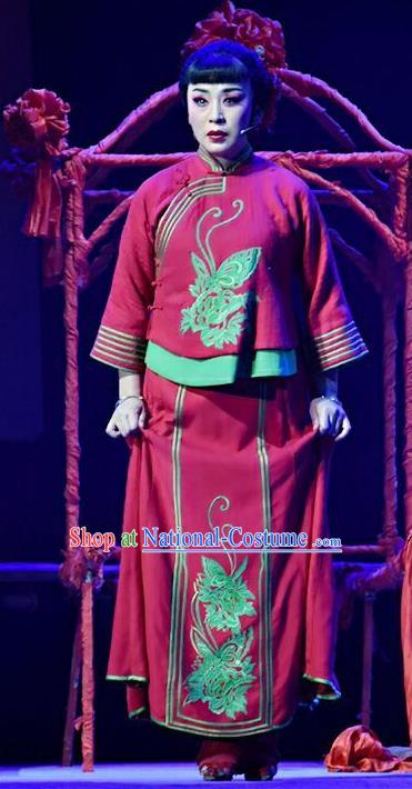 Chinese Jin Opera Bride Red Garment Costumes and Headdress The Red Sorghum Traditional Shanxi Opera Actress Jiu Er Apparels Village Girl Dress