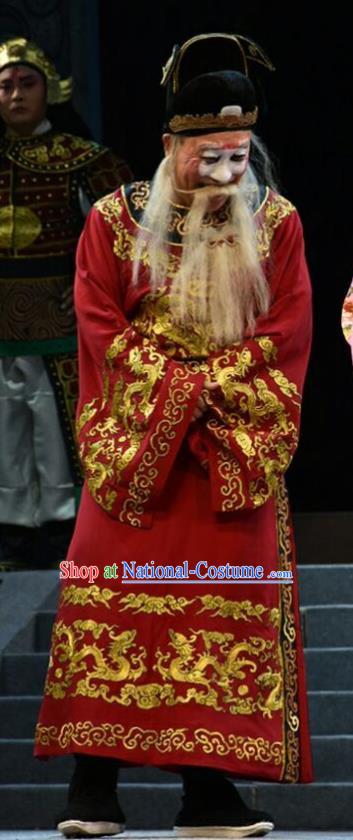 Fan Jin Zhong Ju Chinese Shanxi Opera Clown Apparels Costumes and Headpieces Traditional Jin Opera Elderly Male Garment Milord Red Clothing