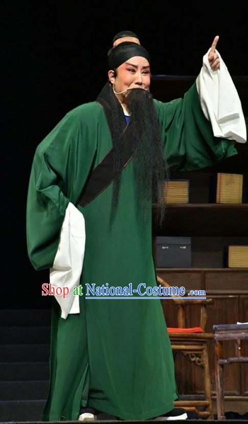 Fan Jin Zhong Ju Chinese Shanxi Opera Old Man Apparels Costumes and Headpieces Traditional Jin Opera Laosheng Garment Elderly Scholar Green Clothing