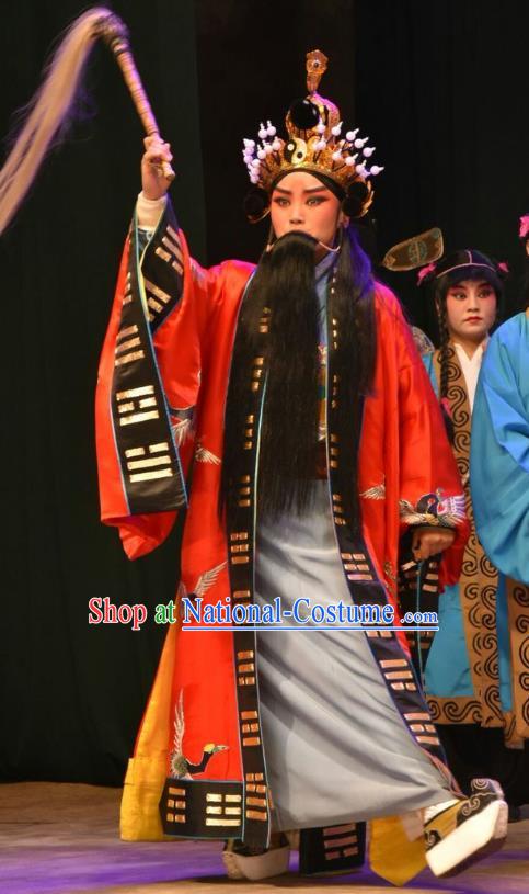 Shen Gong Qing Hun Chinese Shanxi Opera Taoist Priest Apparels Costumes and Headpieces Traditional Jin Opera Elderly Male Garment Clothing