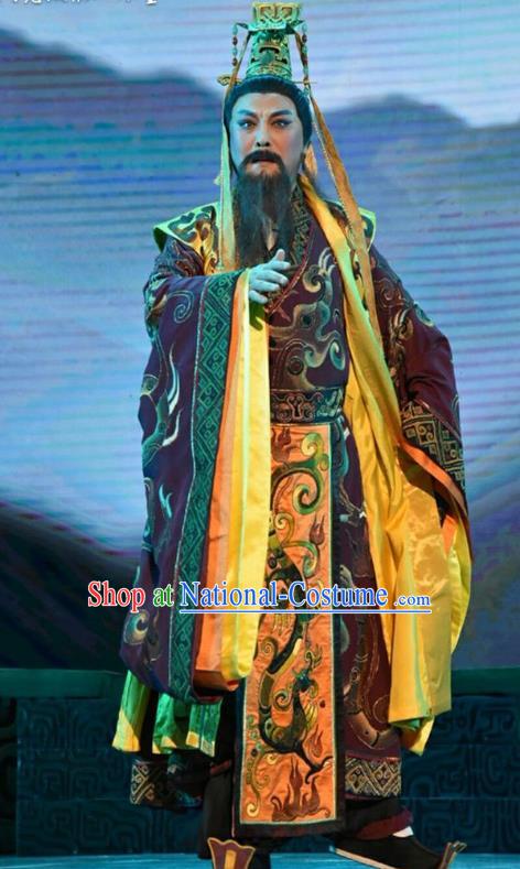 Qing Ming Chinese Shanxi Opera King Of Jin Apparels Costumes and Headpieces Traditional Jin Opera Monarch Garment Lord Clothing